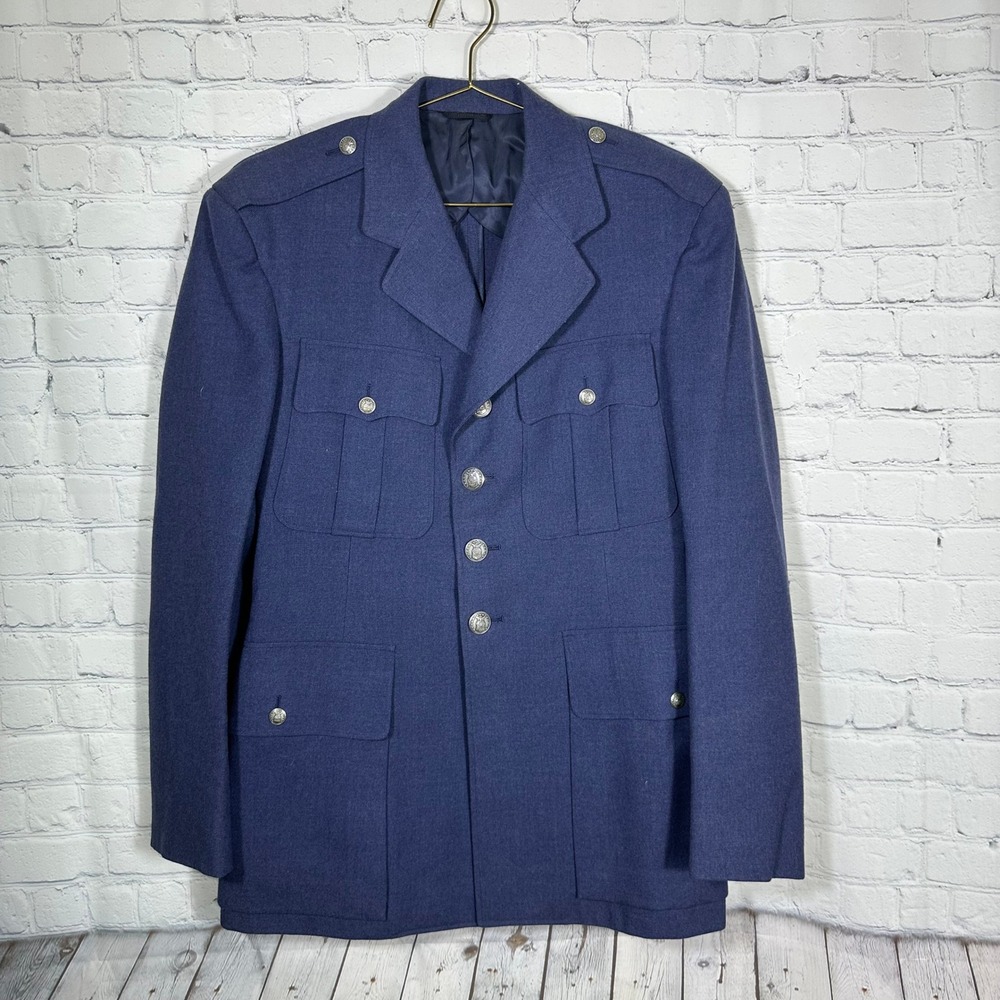 1958 Vintage US Air Force Blue Dress Uniform Service Jacket Silver Buttons 39R